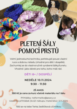 Workshop "Pletení šály pomocí prstů" 10.11.2024 9:30-11:30