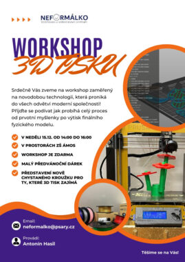 Workshop 3D tisku 15.12.2024 14-16h zdarma