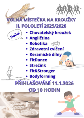 KROUŽKY NA II. POLOLETÍ - volná místečka i nové kroužky