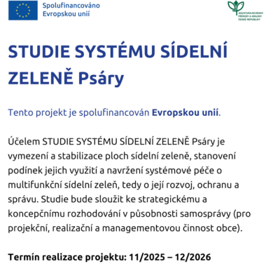 STUDIE SYSTÉMU SÍDELNÍ ZELENĚ Psáry STUDIE SYSTÉMU SÍDELNÍ ZELENĚ Psáry