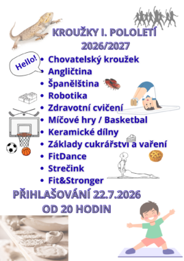 Kroužky pro nový školní rok 2026/2027 konaných v ZŠ AMOS
